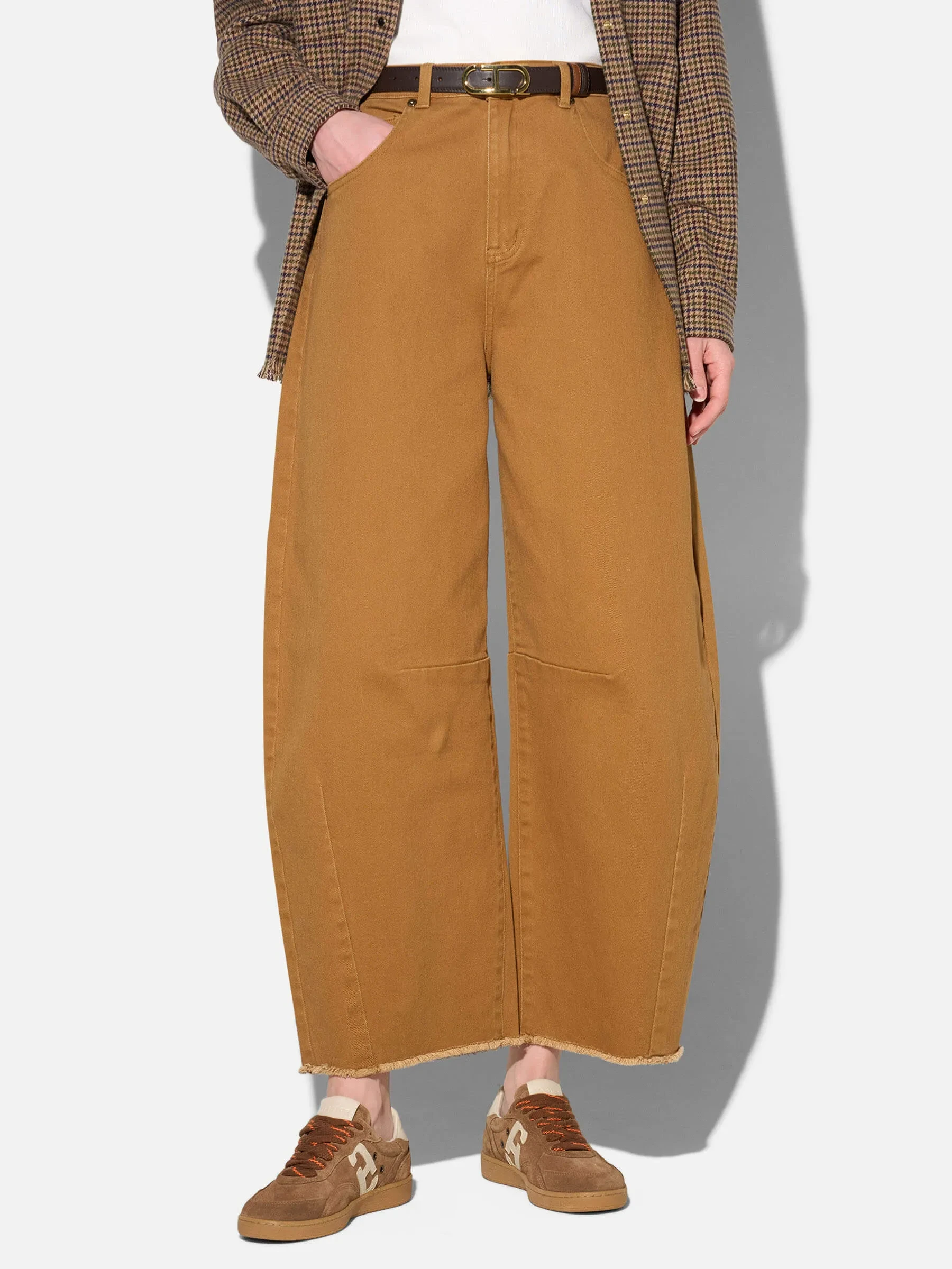 Barrel Jeans Dames Mid Rise Stretch Billy Cognac