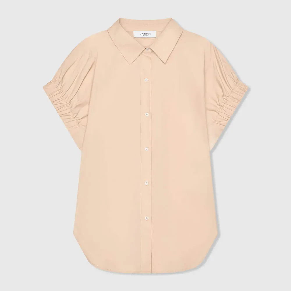 Beige Katoenen Dames Blouse Korte Mouw Yaro