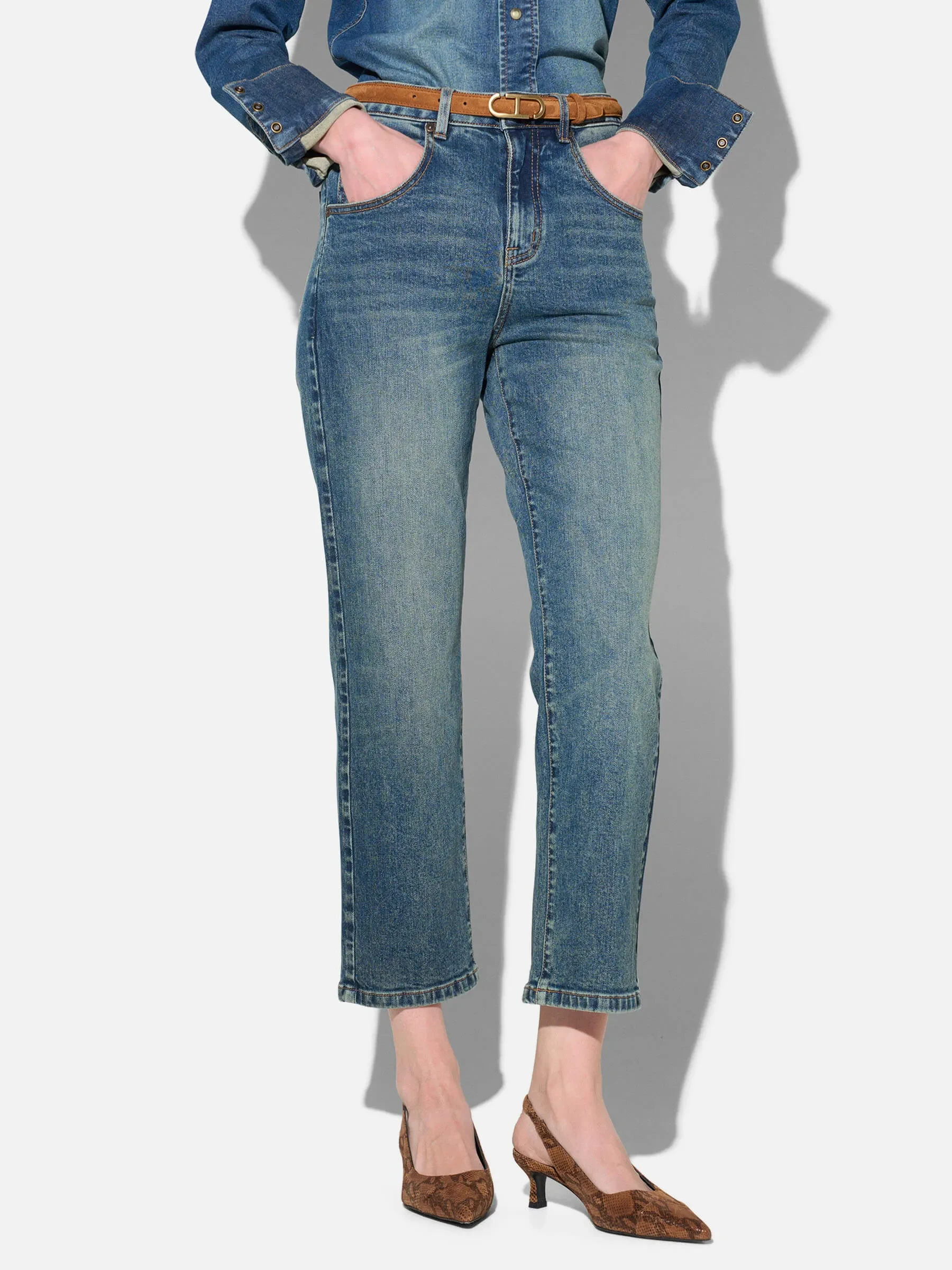 Boyfriend Jeans Dames Mid Rise Blauw Bailey 357