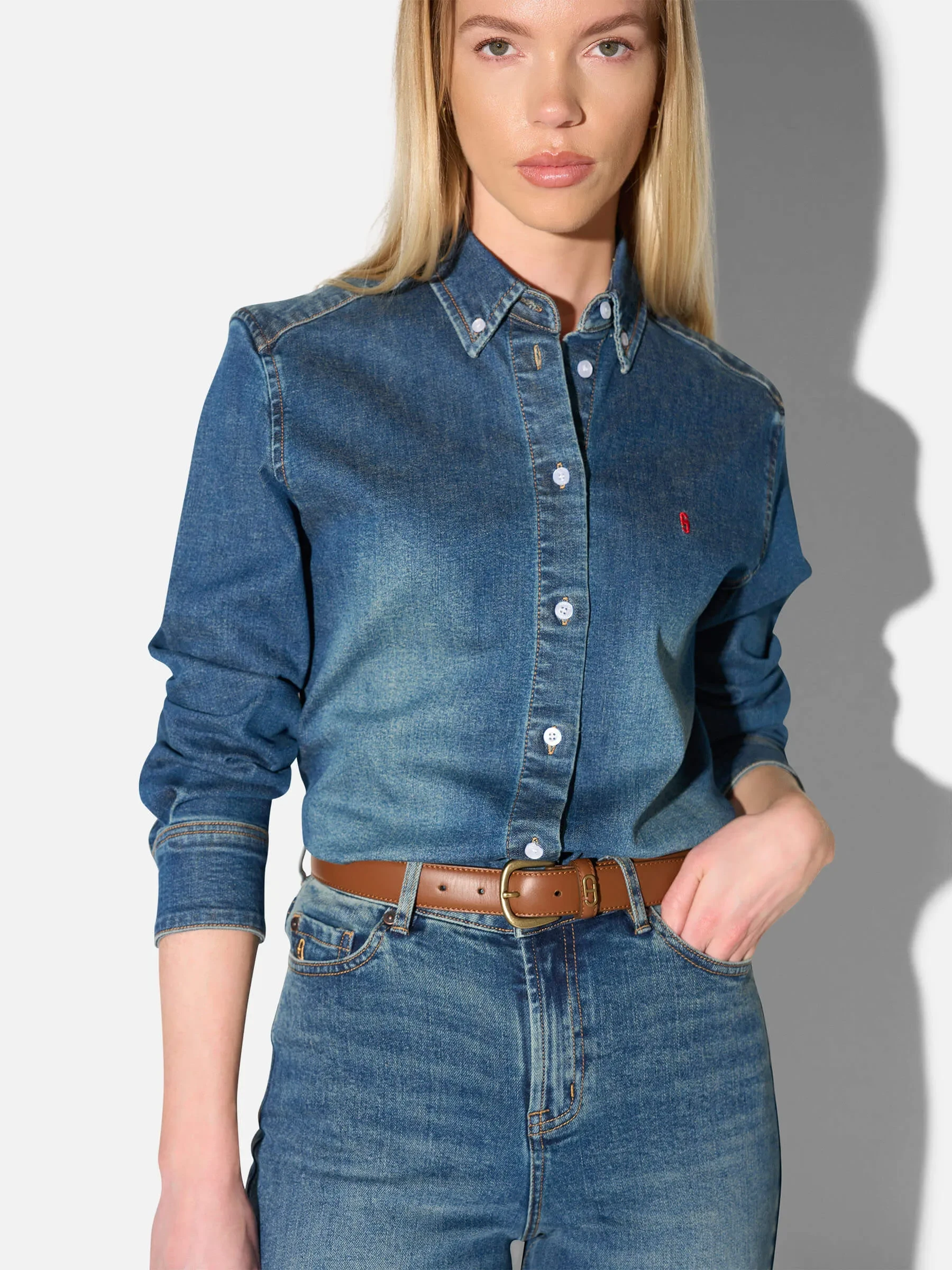 Denim Blouse Dames Button Down Clint Blauw 258