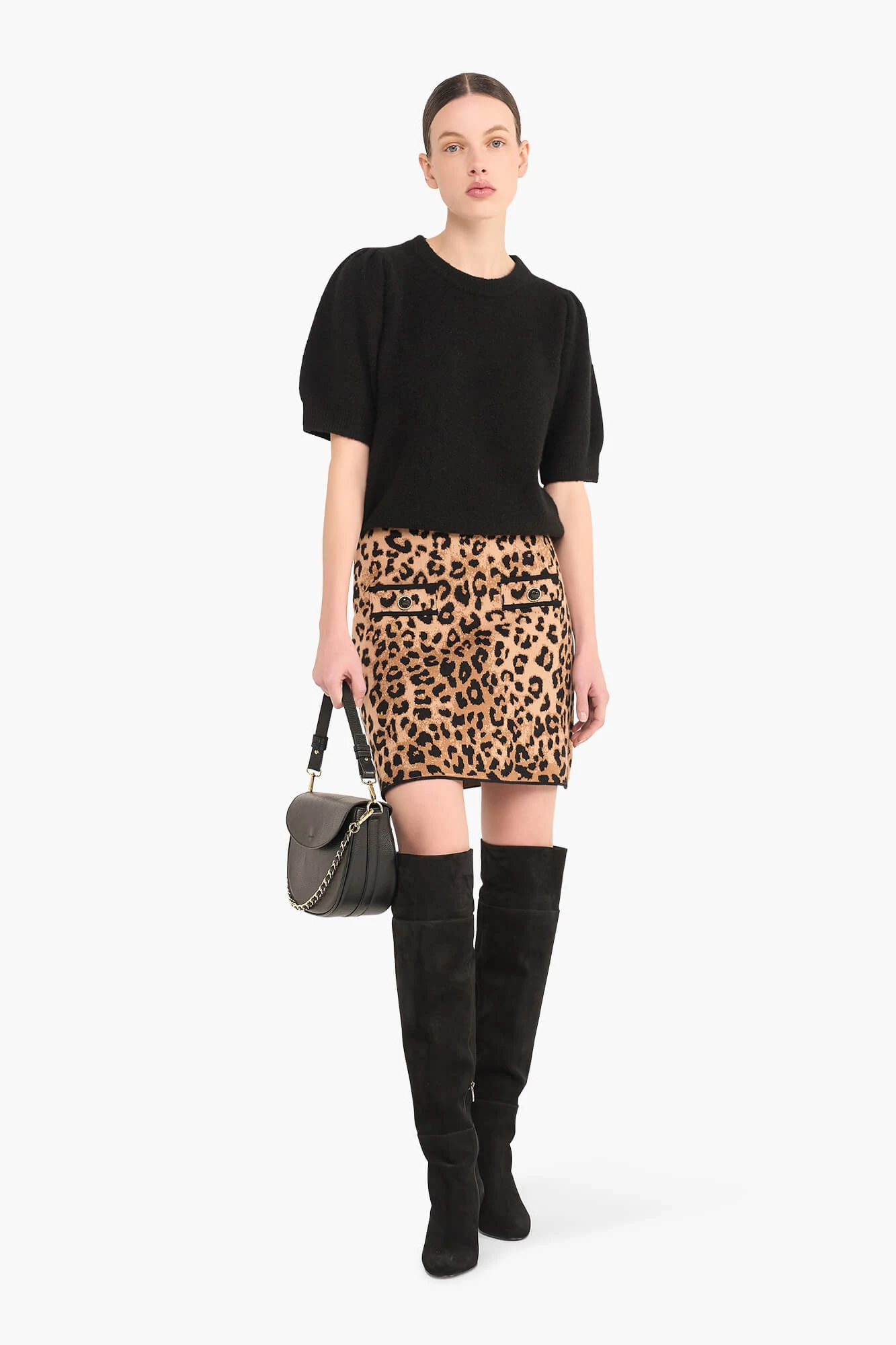 Merino Wollen Truitje Pof Mouw Peyton Zwart